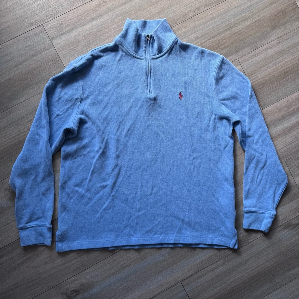 Polo by Ralph Lauren Light Blue Quarter-Zip Sweater with Red Pony
